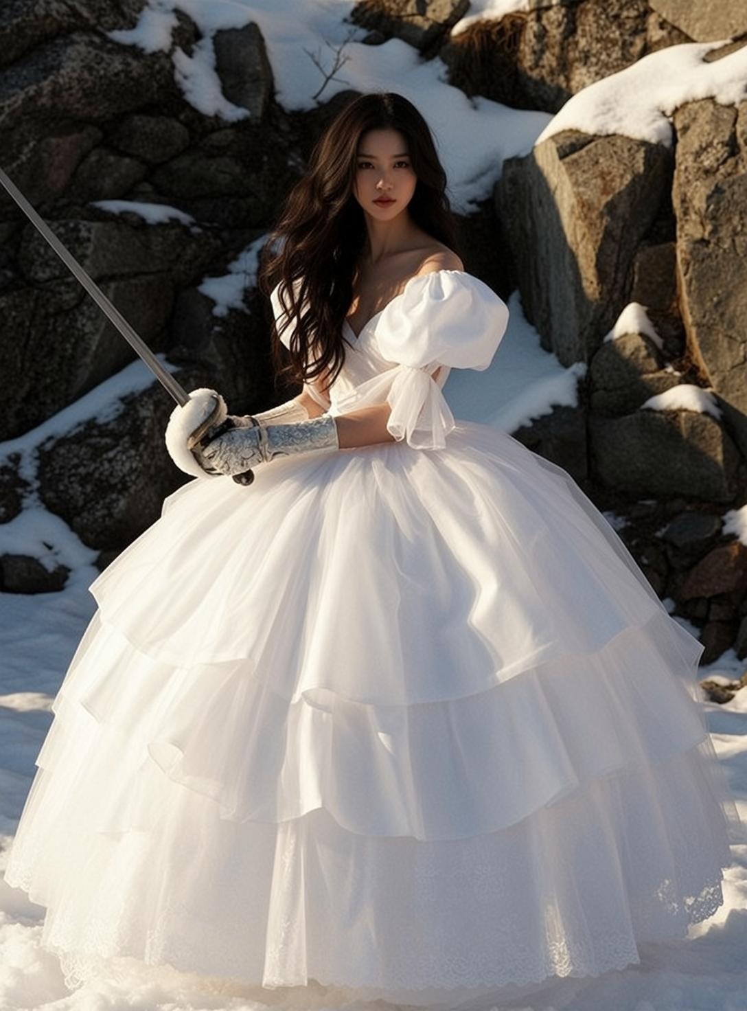White Gown Snowy Terrain