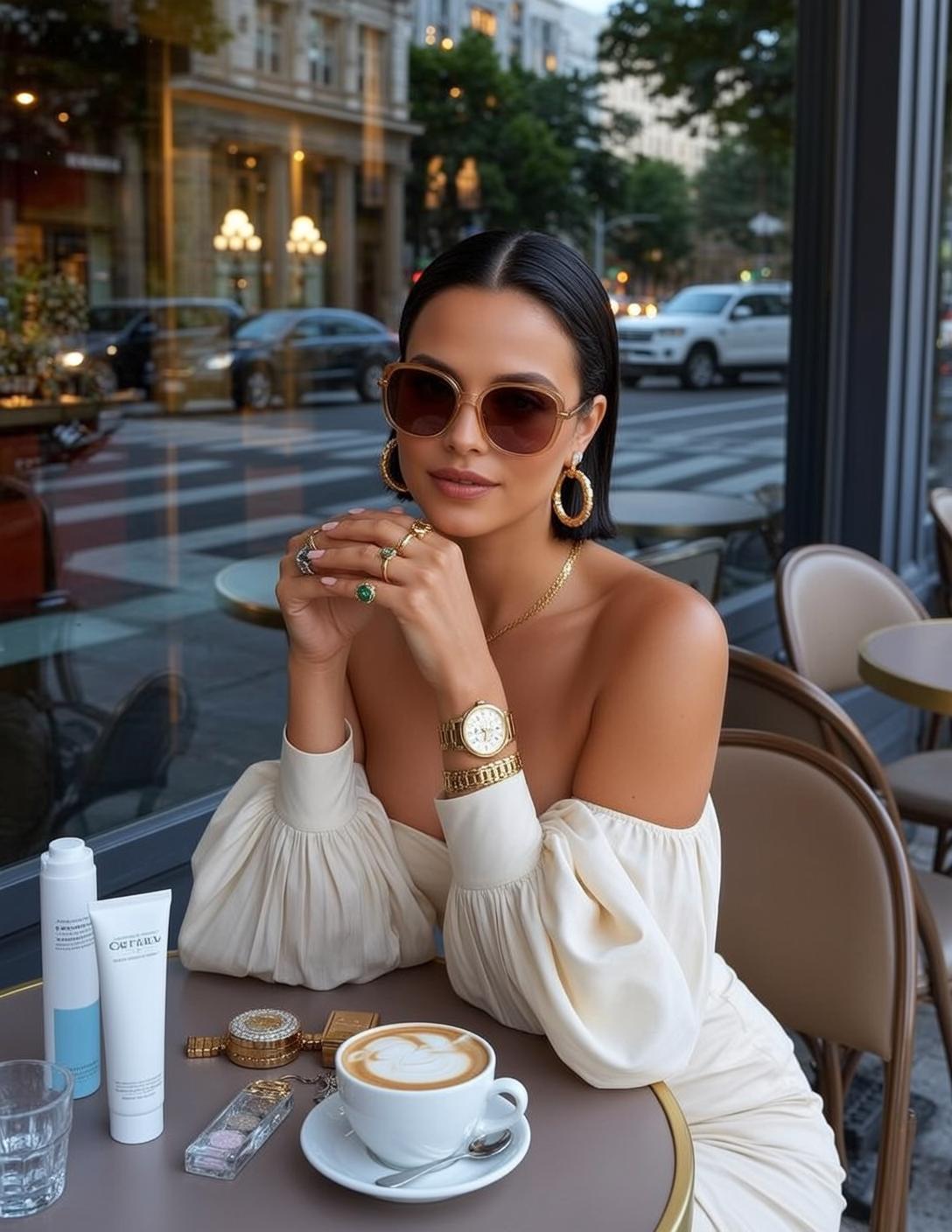Luxury Dark Straight Middle-parted Tan Off-the-shoulder Cream