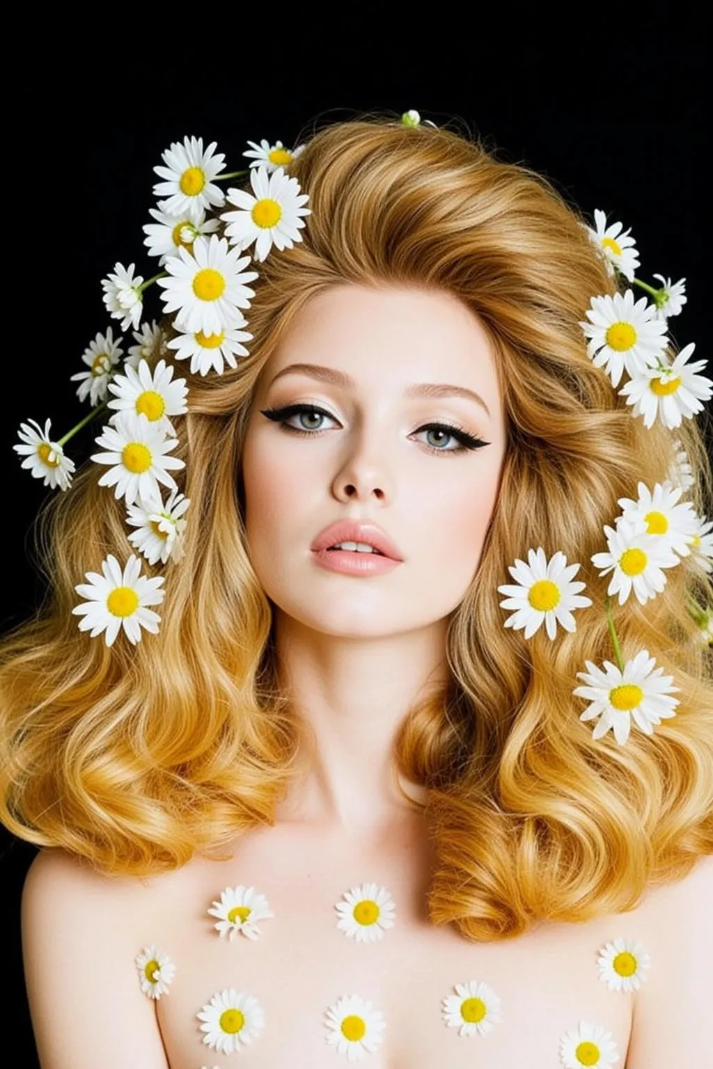 Ethereal Blonde Woman Studio Daisies Soft Light