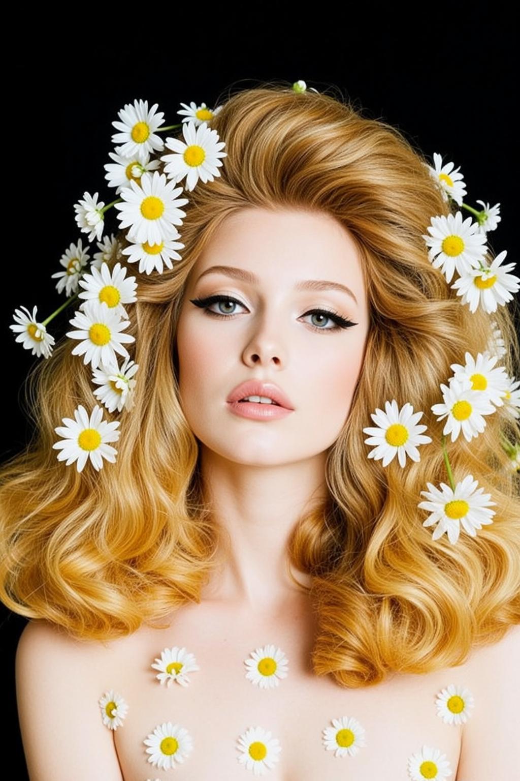 Ethereal Blonde Woman Studio Daisies Soft Light