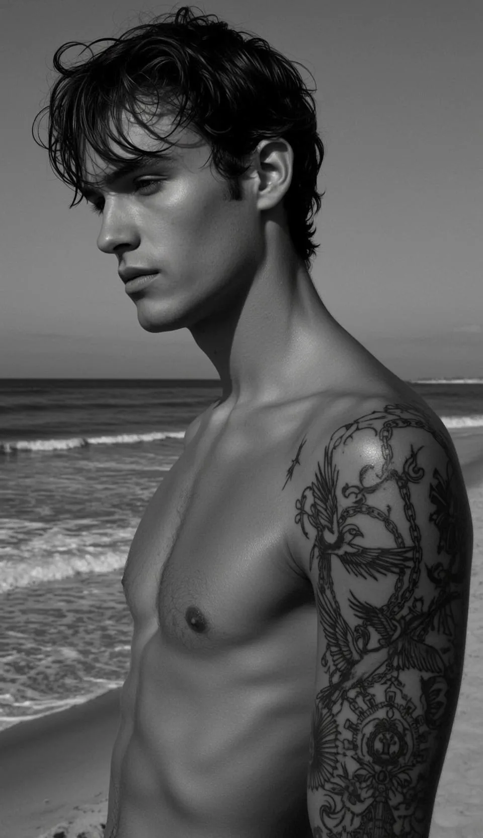 Bird And Chain Arm Tattoo Portrait