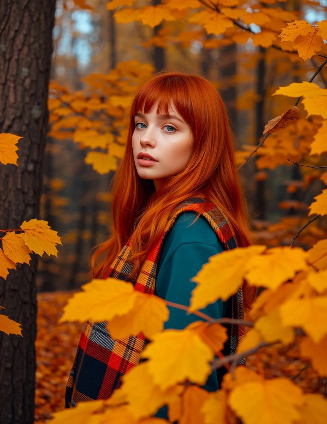 Teal Sweatshirt Autumn Forest