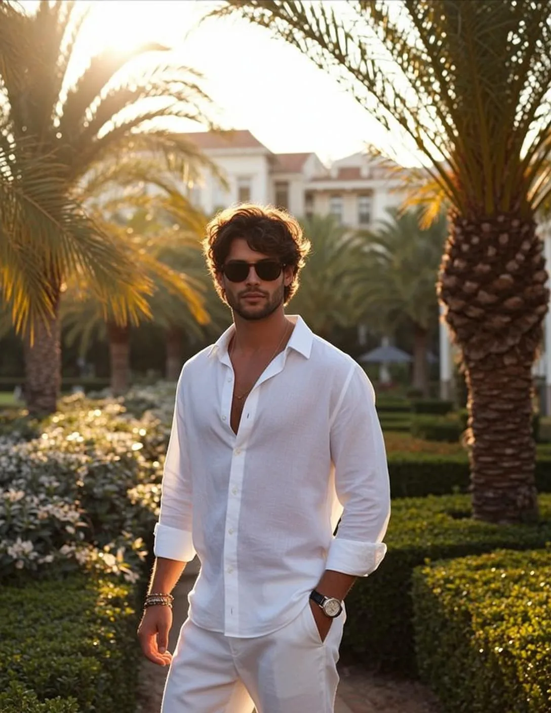 Sunglasses Necklace Bracelets And Wristwatch In Garden Portrait