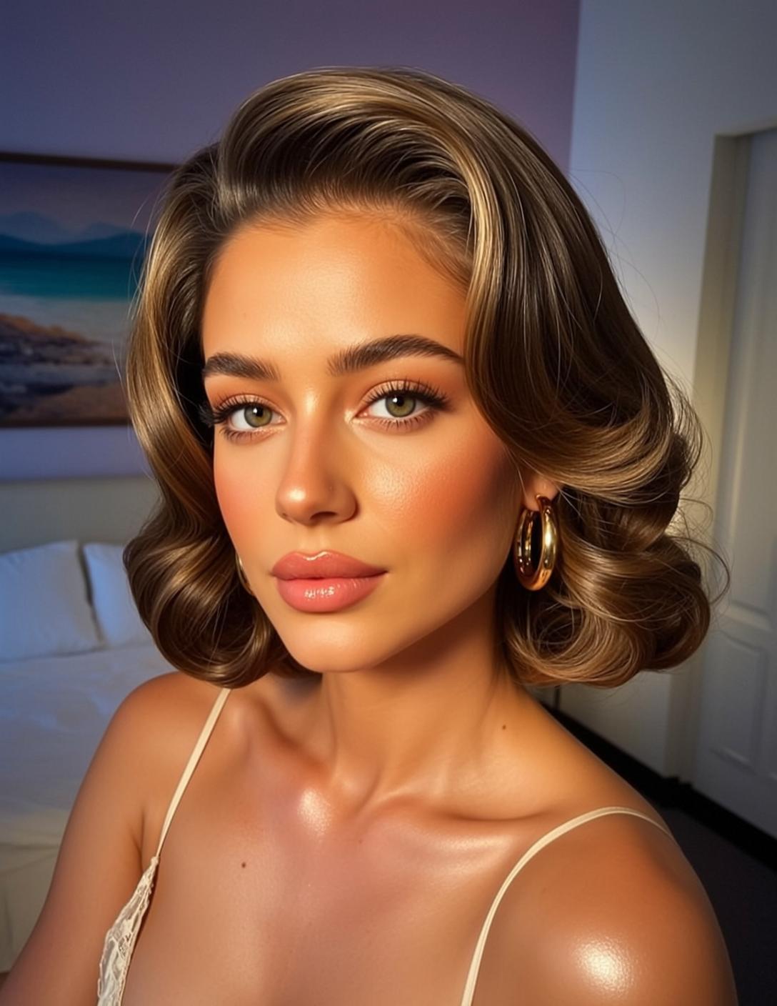 Hair Salon Young Brown Wavy Styled Volume