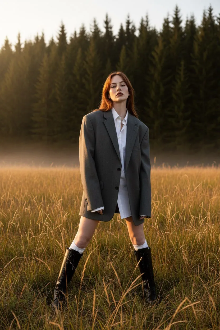 Gray Blazer Forest Fashion