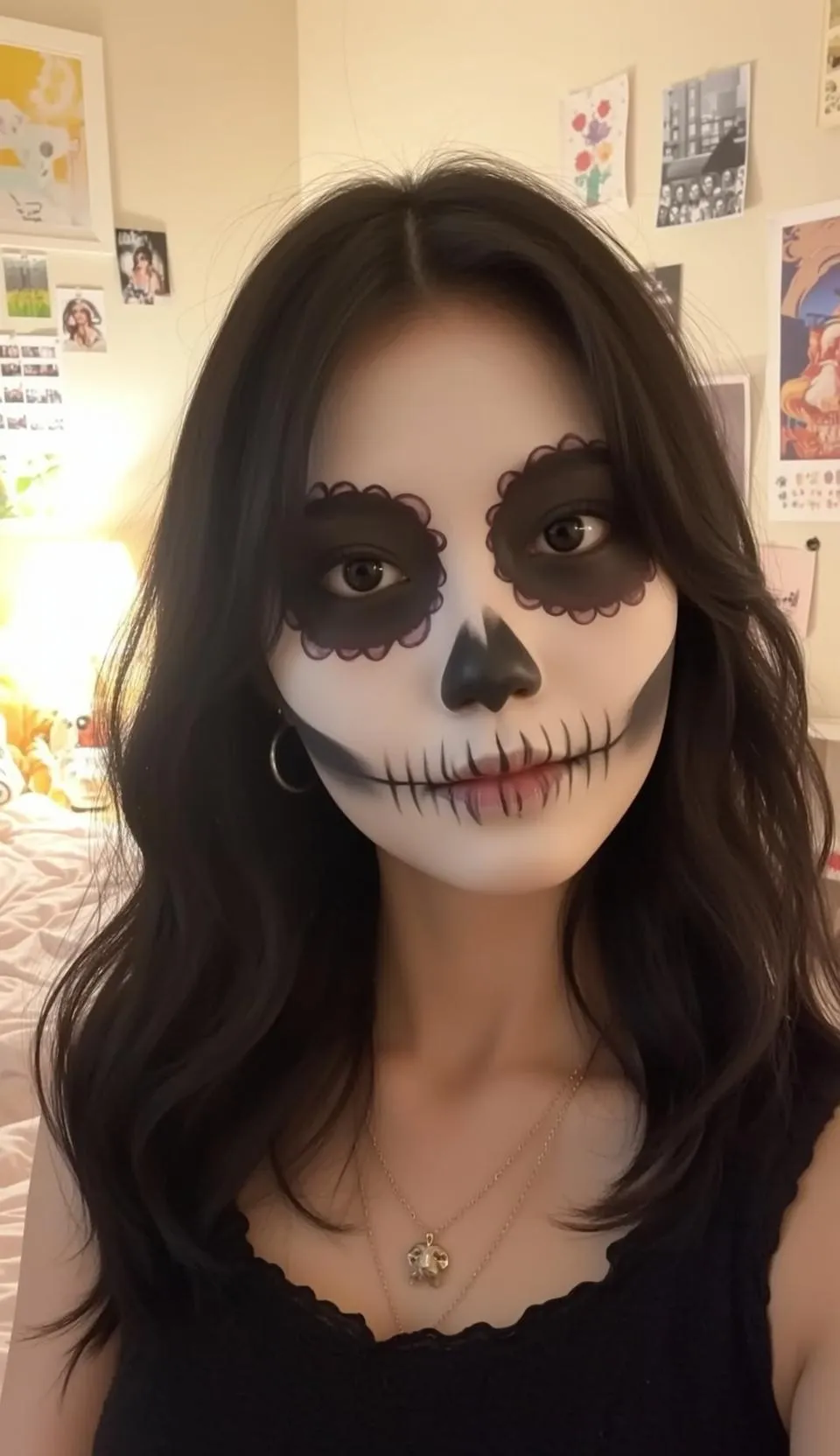 Halloween Makeup Sugar Skull Long Dark Wavy