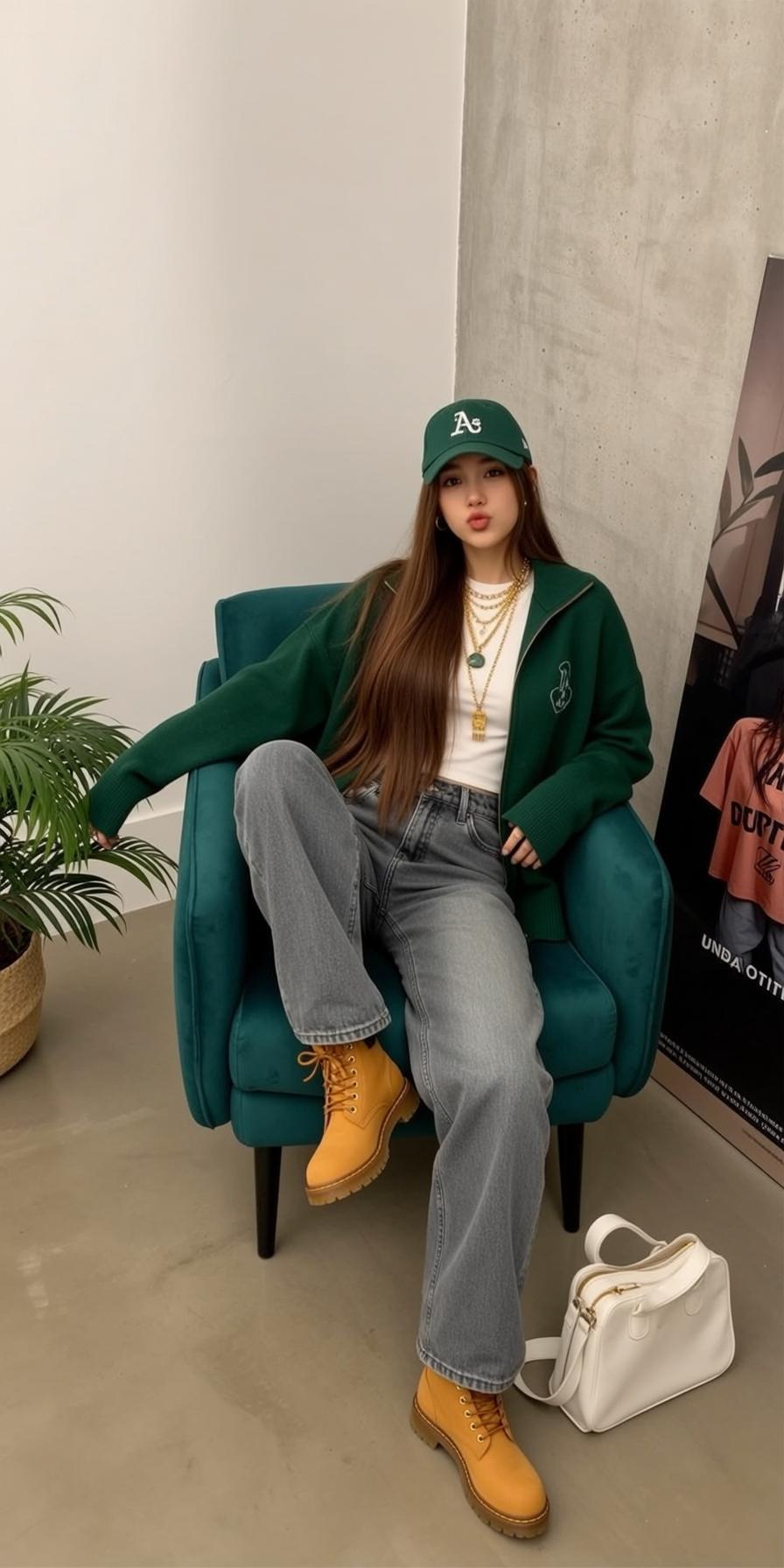 White Hoodie Straight Hair Studio Leaning