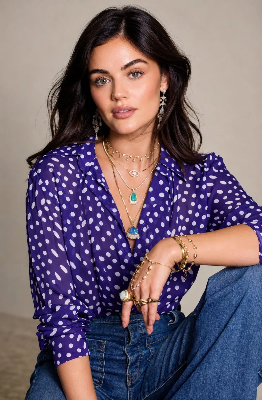 Makeup Earrings Necklace Bracelets And Rings In Studio Portrait