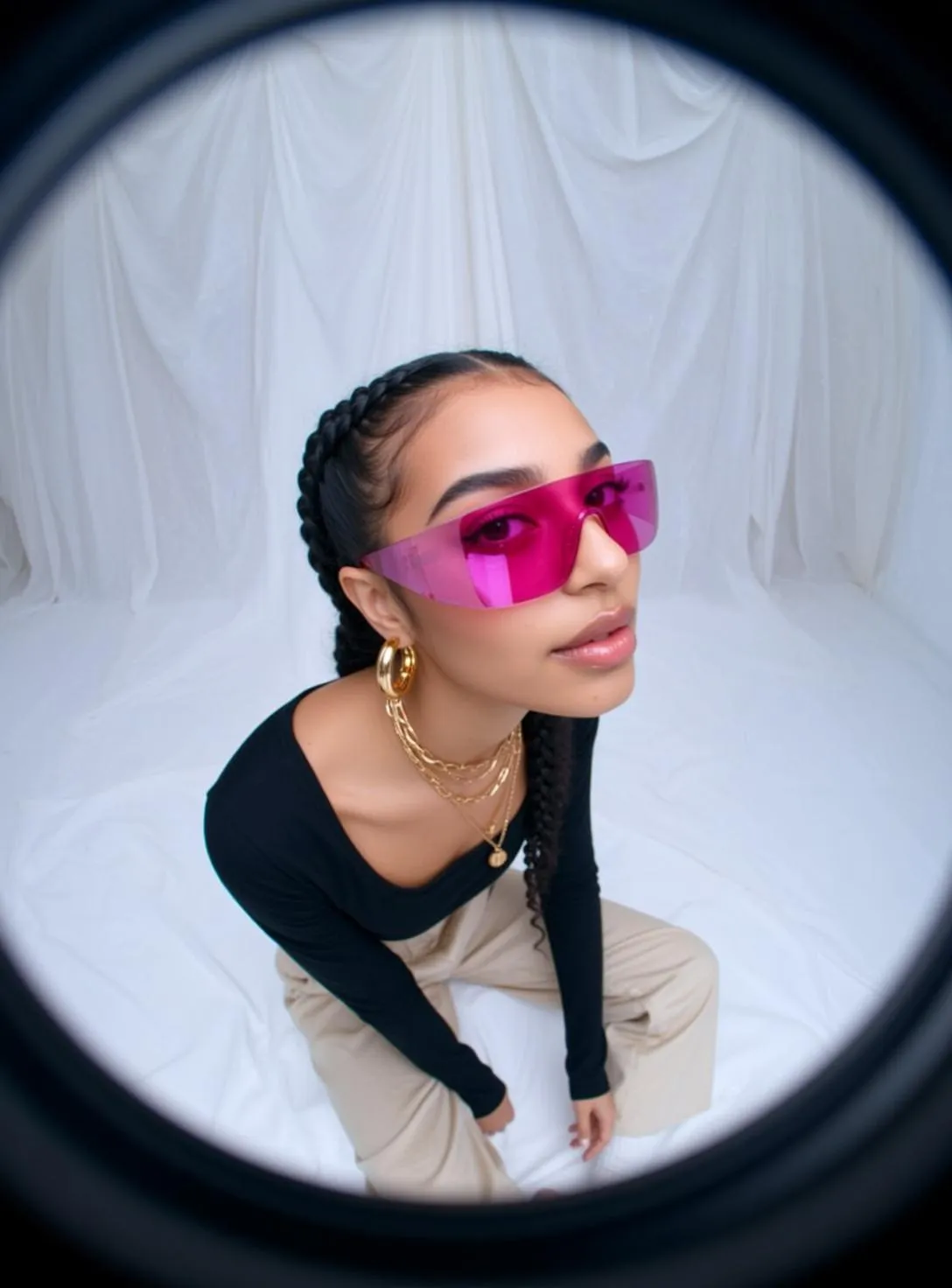 Sunglasses Earrings And Necklace In Studio Portrait