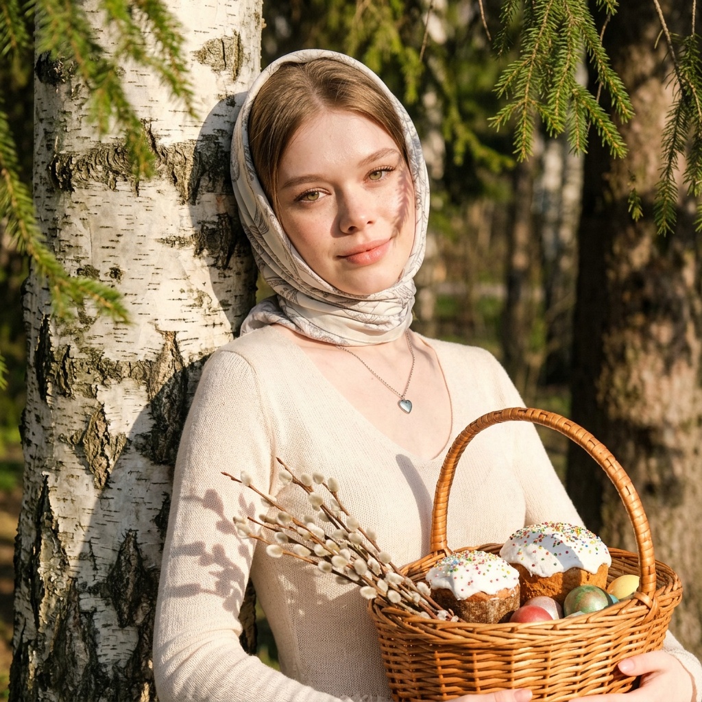 Forest Easter Basket Birch Tree Warm Light