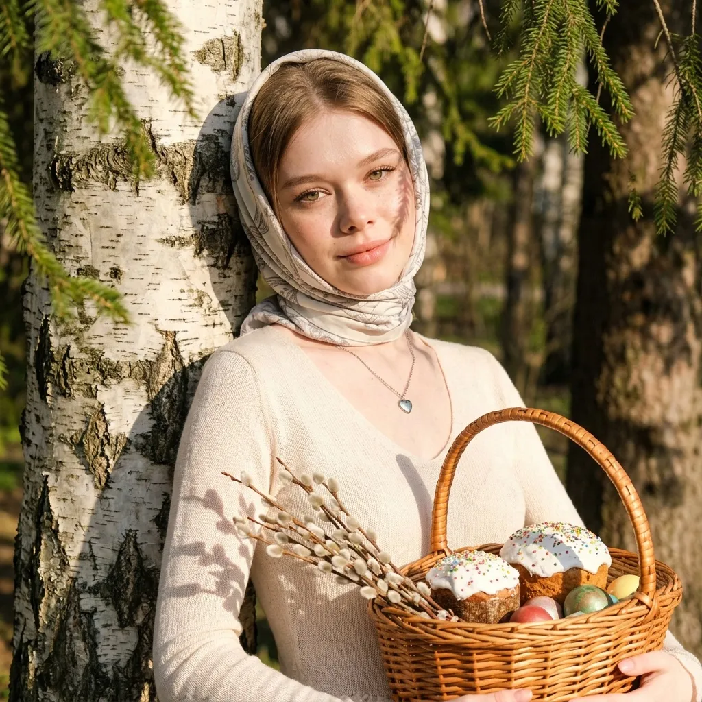 Forest Easter Basket Birch Tree Warm Light