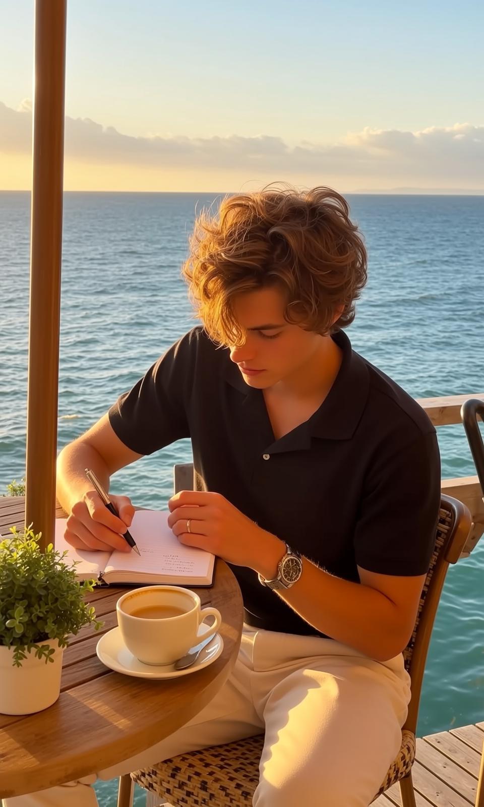 Cafe Notebook Golden Hour Portrait