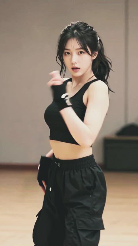 Black Sleeveless Crop Top And Black Cargo In Dance Studio