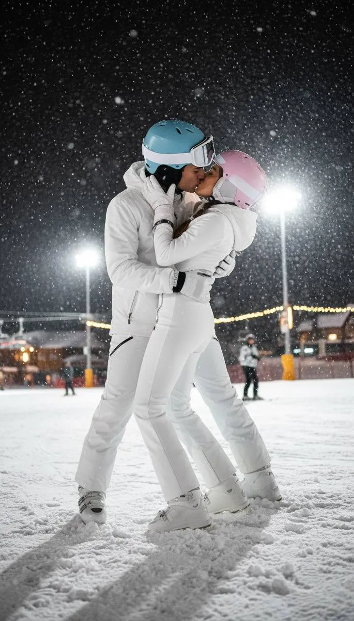 Snowy Slope Couple Portrait