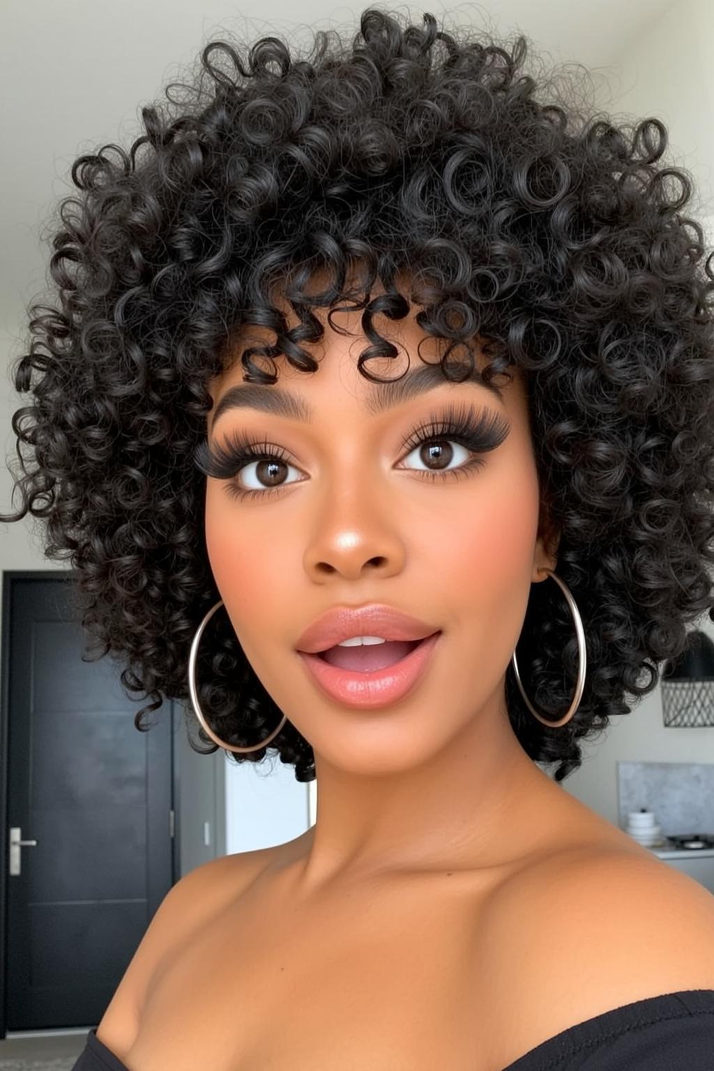 Hair Salon Young Short Voluminous Dark Curly