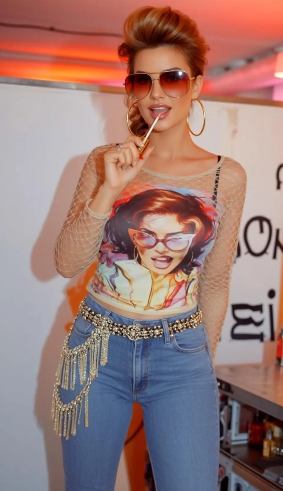 Y2k Blonde Styled Fair Mesh Long-sleeve Top