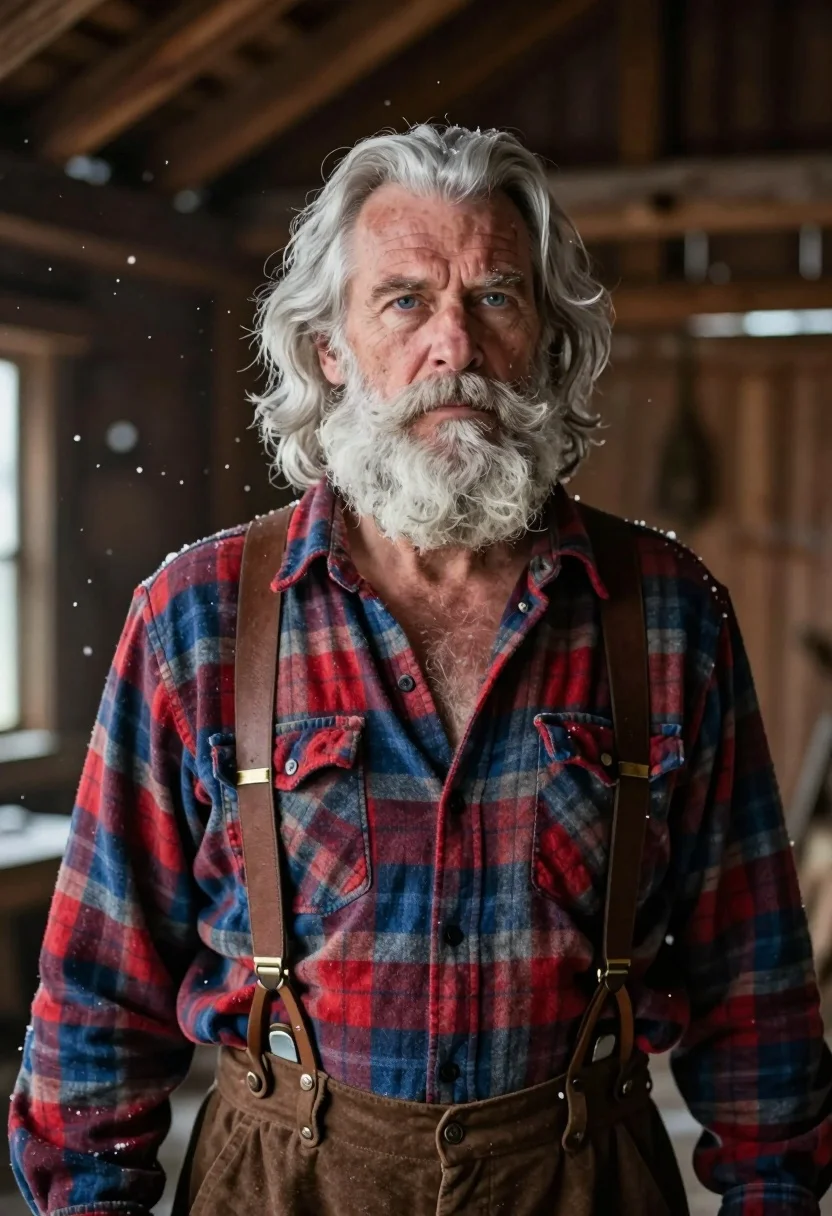 Elderly Man With Long Flowing Silver Hair And Thick Full