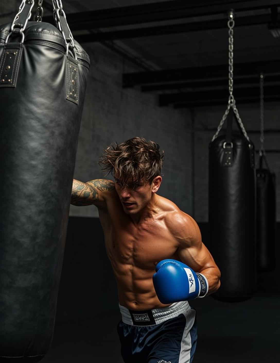 Muscular Short Messy Brown Tan Boxing Shorts