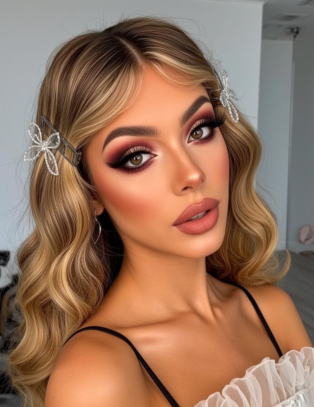 Makeup Close-up Shows Her Head Slightly Tilted