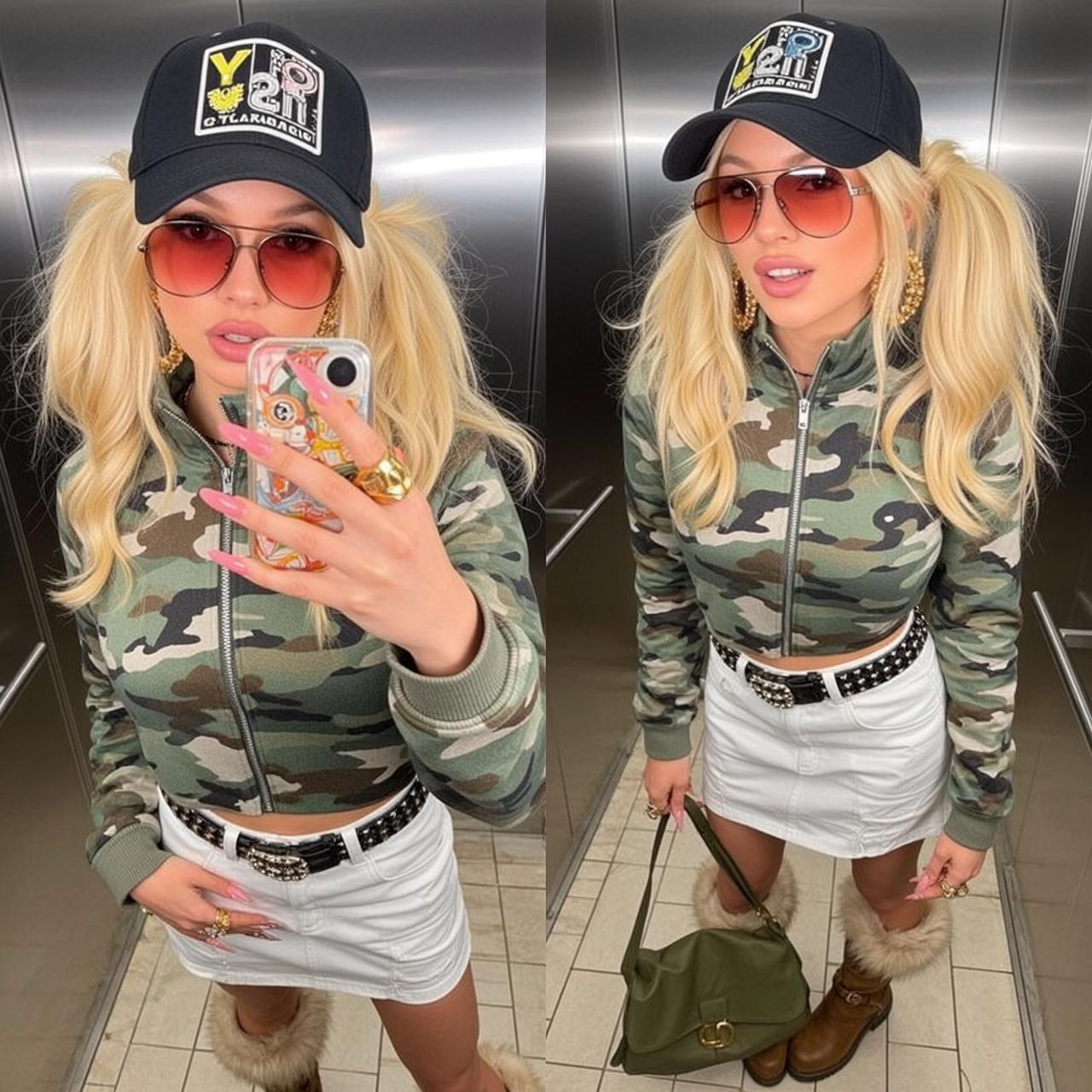 Y2k Young Blonde Pigtails Fair Camouflage Print