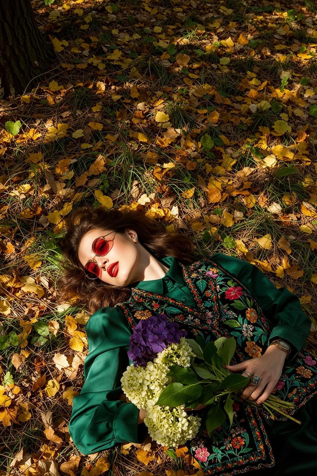 Autumn Fallen Yellow Brown Leaves Dappled Sunlight