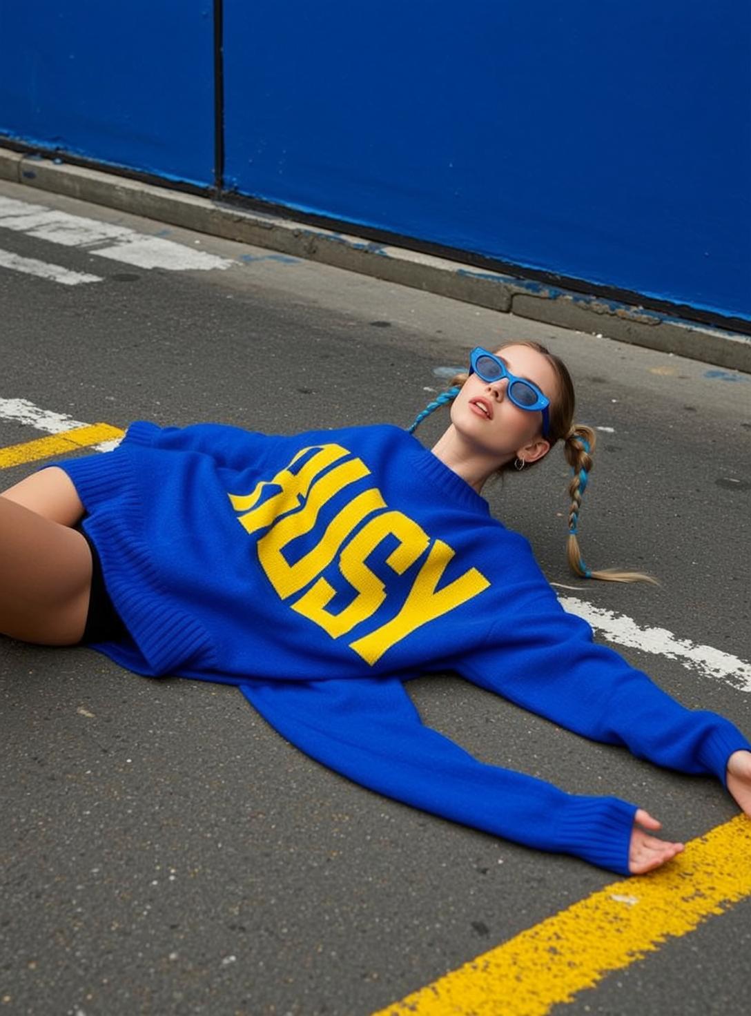 Blue Sweater Street Pose