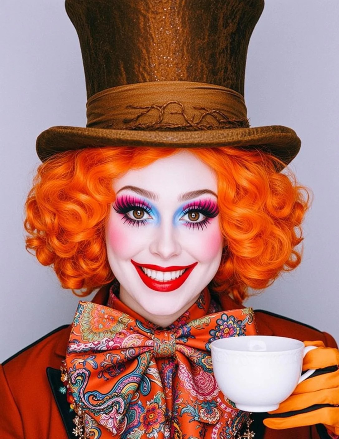 Halloween Makeup Exaggerated Bright Orange Curly Pale