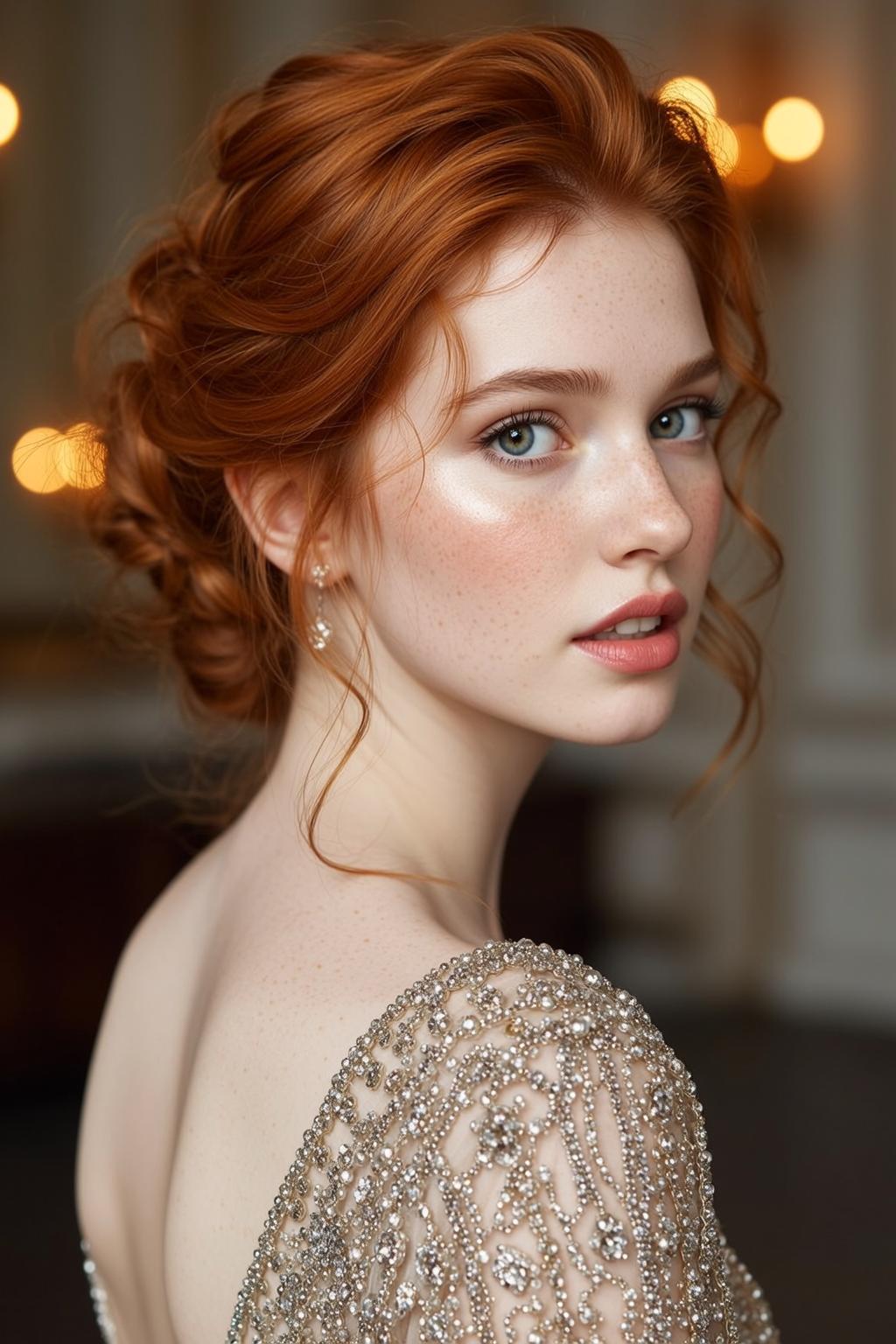 Red Hair Freckles Ethereal Room Bokeh Lights