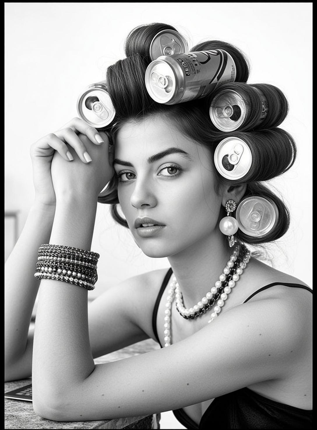 Medium Shot Black And White Photorealistic Portrait Young Woman With