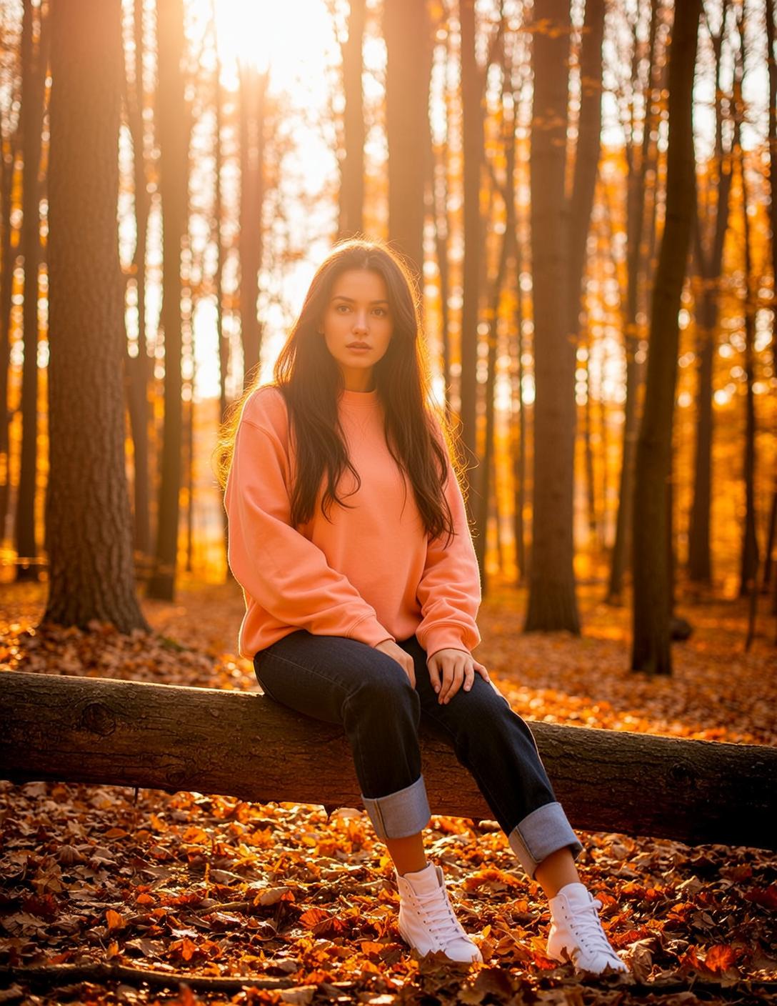 Peach Sweatshirt Forest Log
