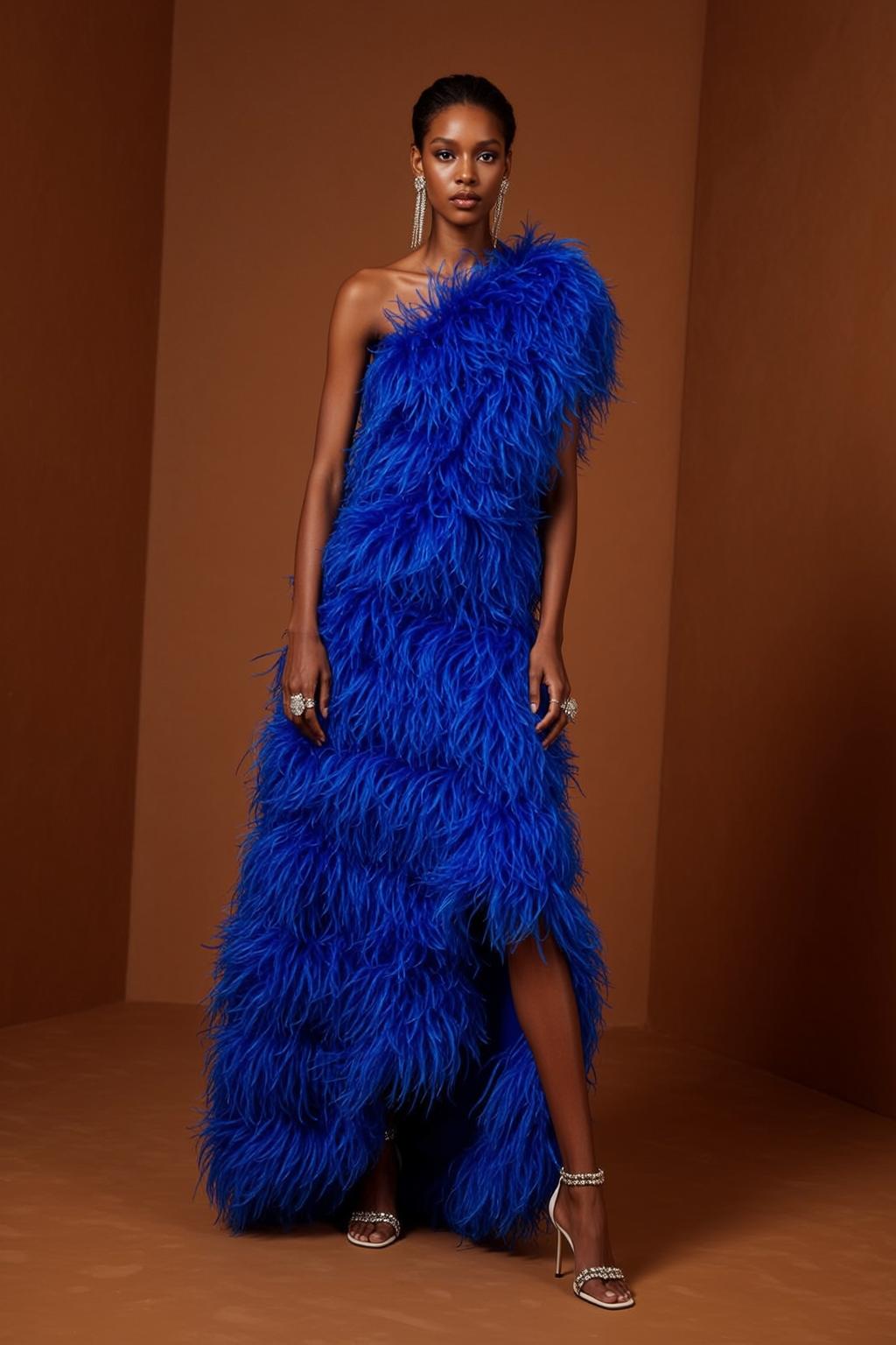Fashion Week Pulled Back Dark One-shoulder Blue