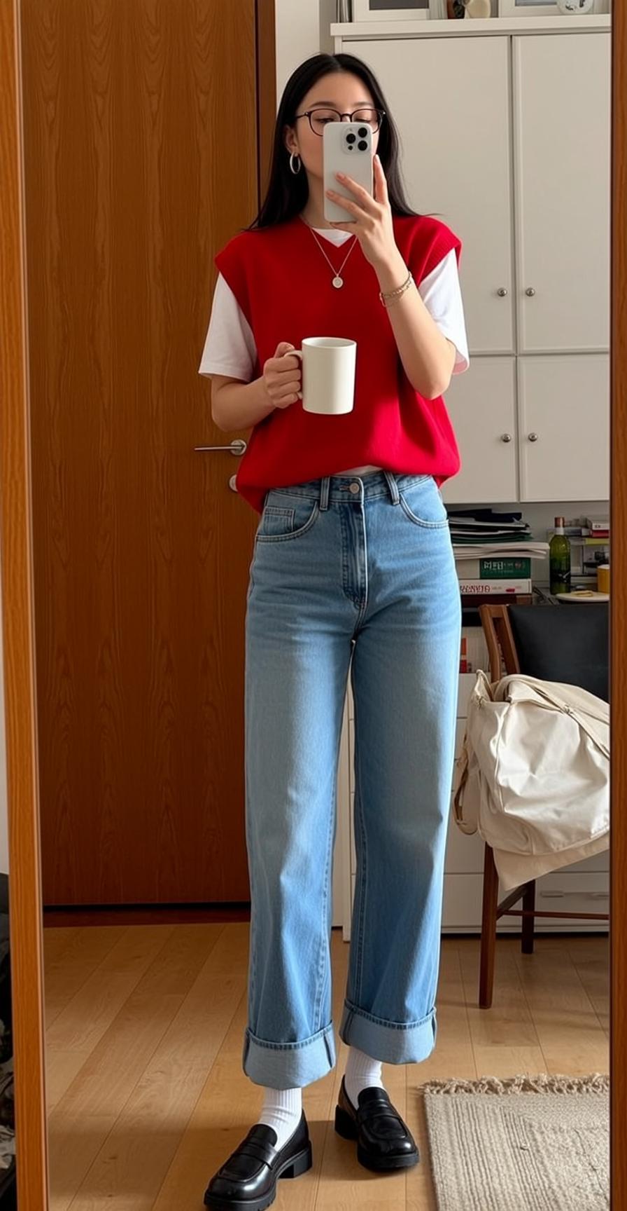 White Sweater Straight Hair Indoors Standing