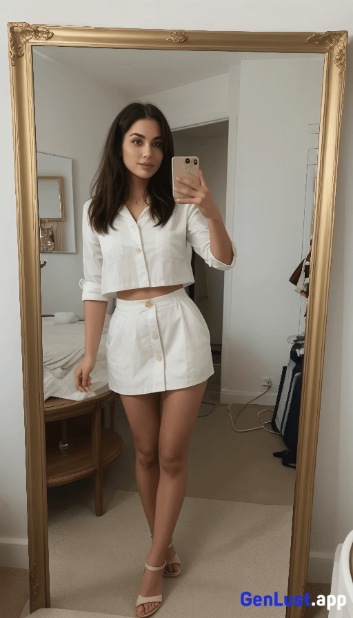 Mirror Selfie White Outfit Bedroom Daylight