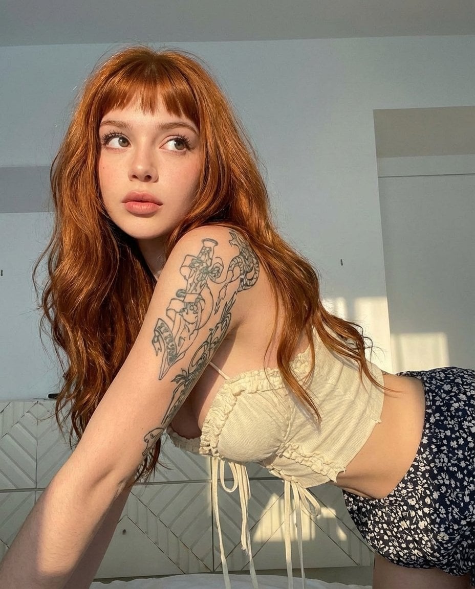 Copper Hair Corset Floral Skirt Sunlit Bedroom Aesthetic