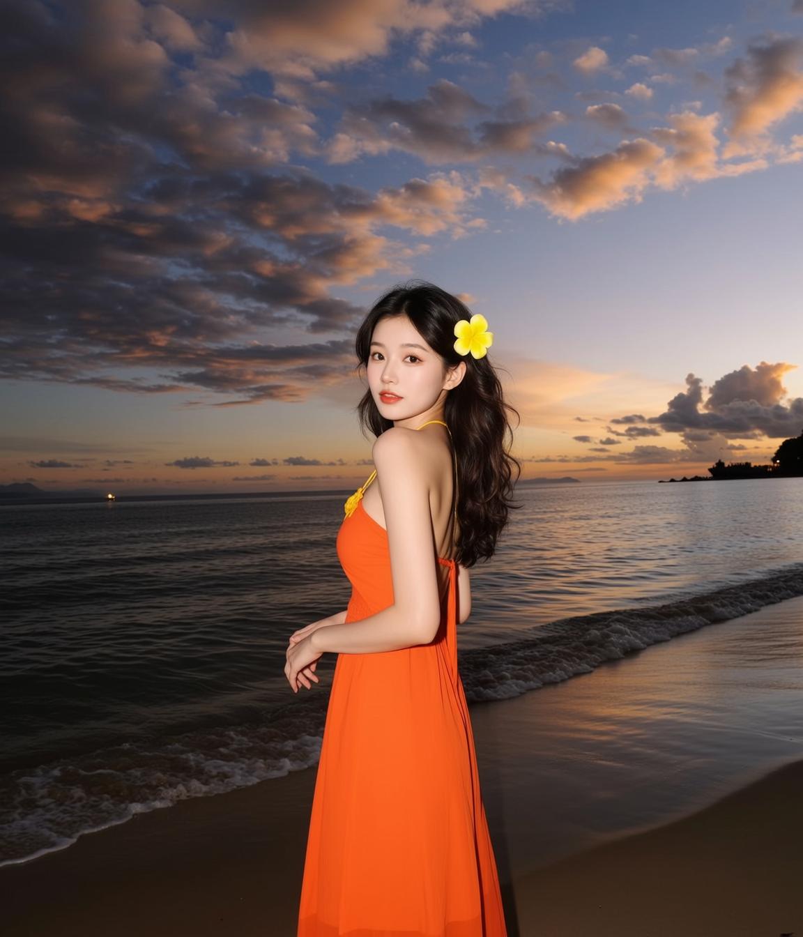 Orange Halter Dress Beach Sunset