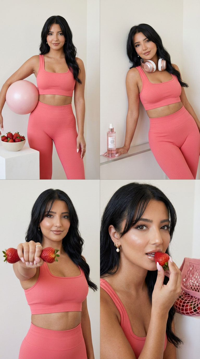 Coral Pink Activewear Strawberry Bowl Exercise Ball Collage