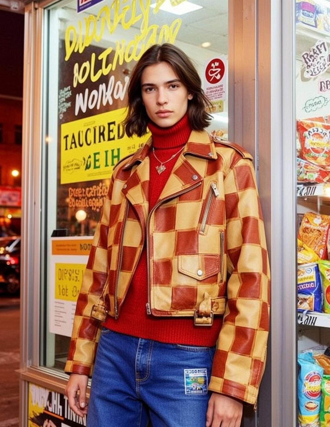 Red Turtleneck Storefront Night