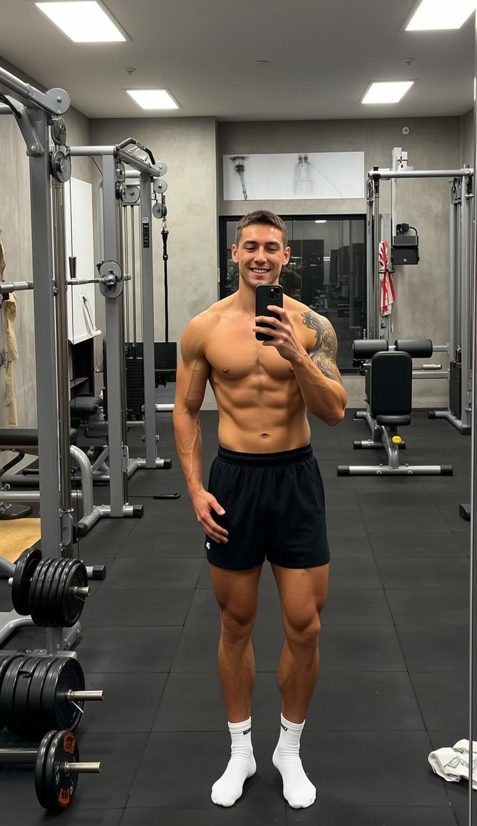Muscular Short Brown Tanned Black Athletic Shorts