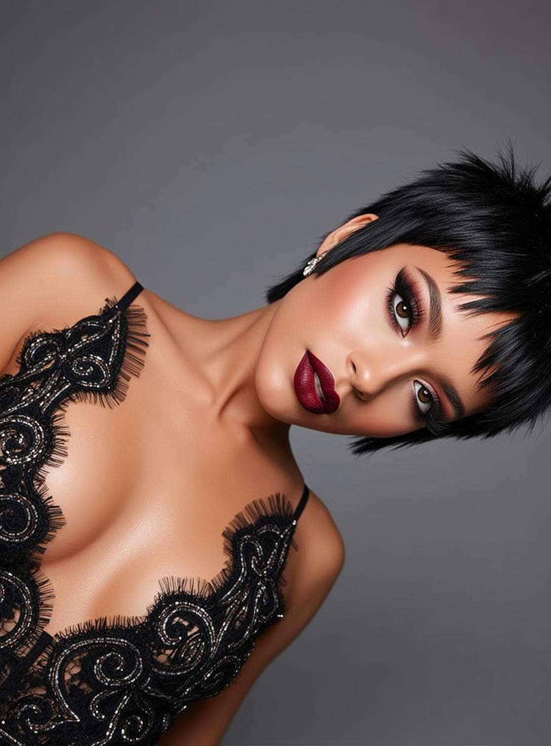 Makeup Photorealistic Young Short Spiky Black Haircut
