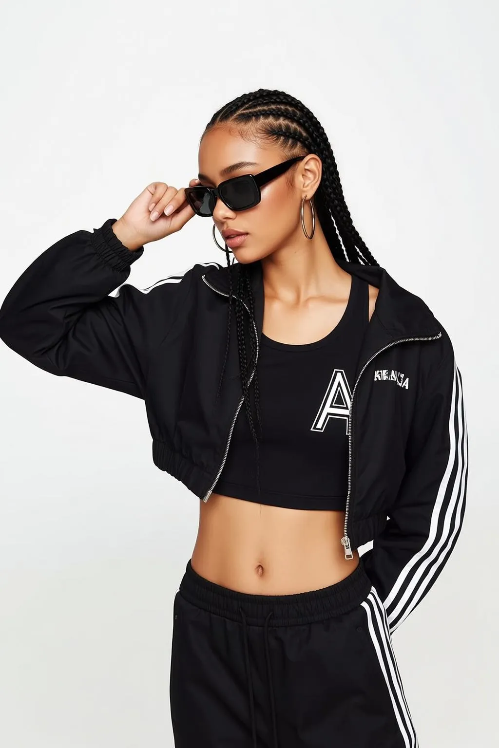 Creative Young Braided Pigtails Medium-toned Black Cropped