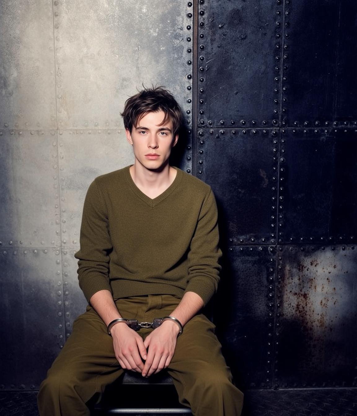 Young Brown Messy Pale Olive Green V-neck