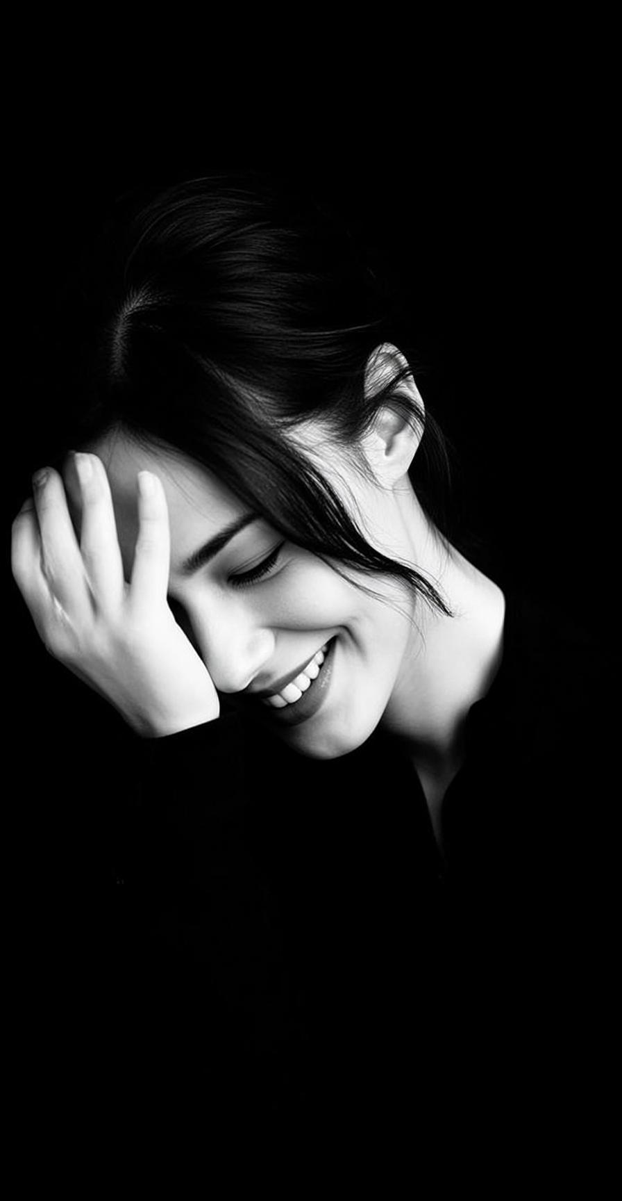 Photorealistic Black And White Medium Close-up Portrait Young Woman With
