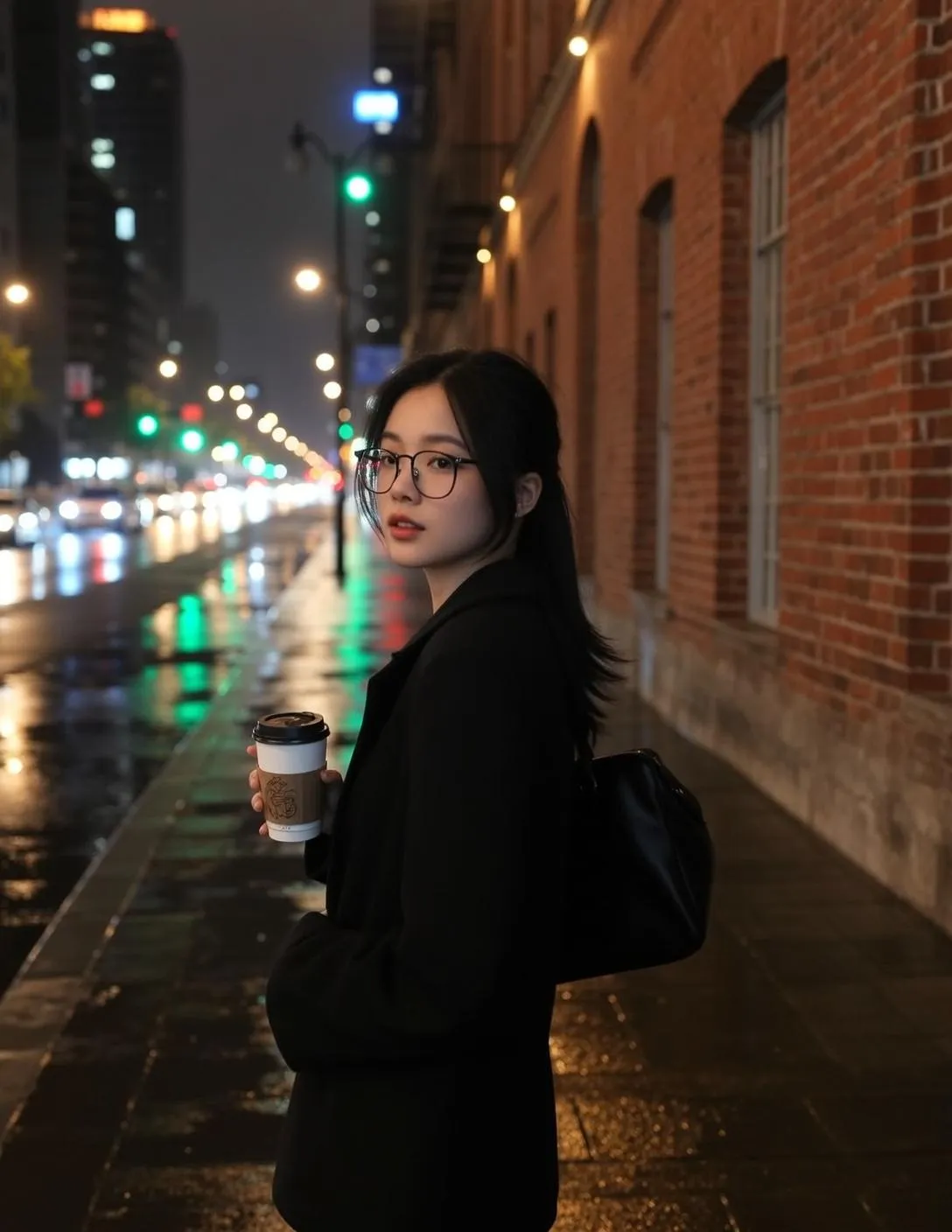 Explore Stands Wet City Sidewalk Night Holding