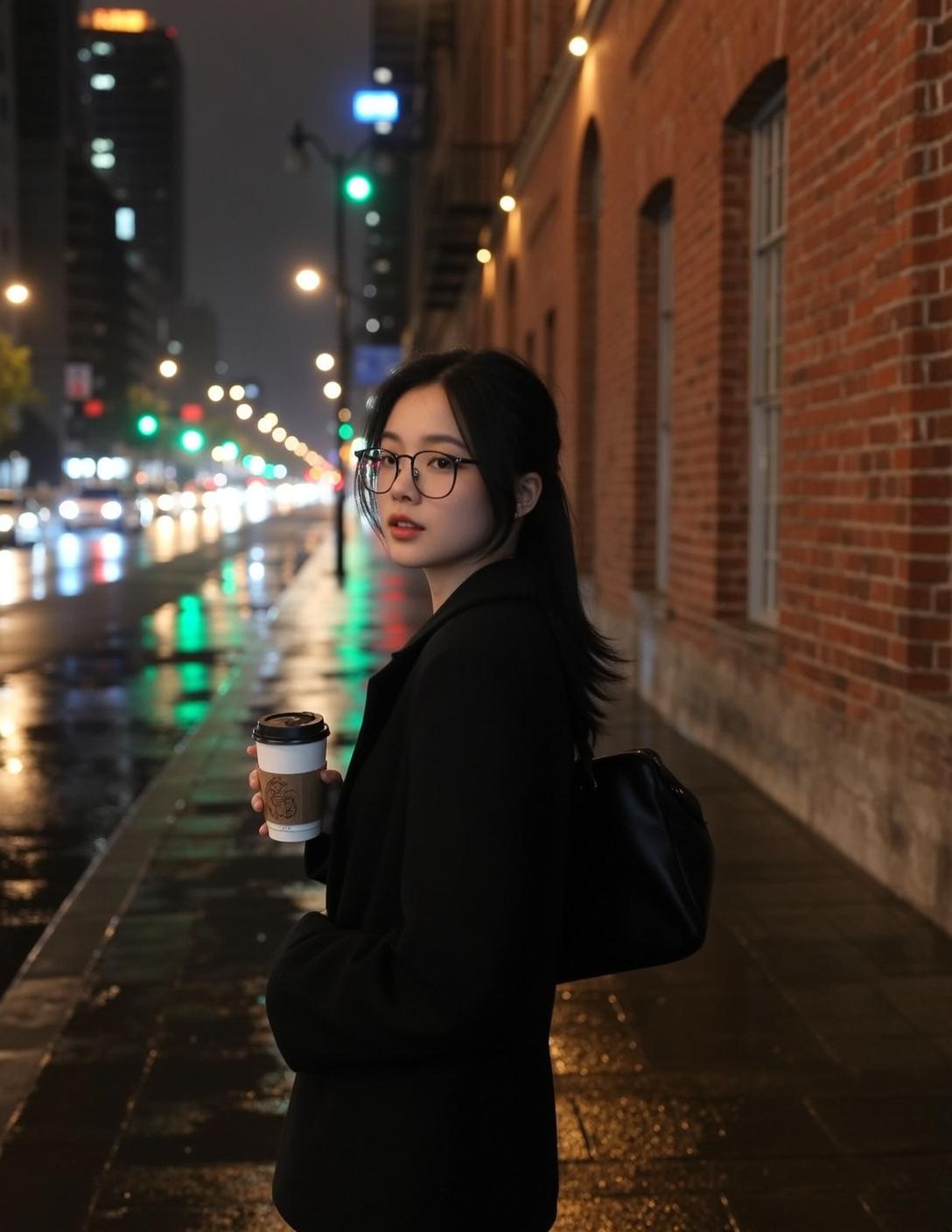 Explore Stands Wet City Sidewalk Night Holding