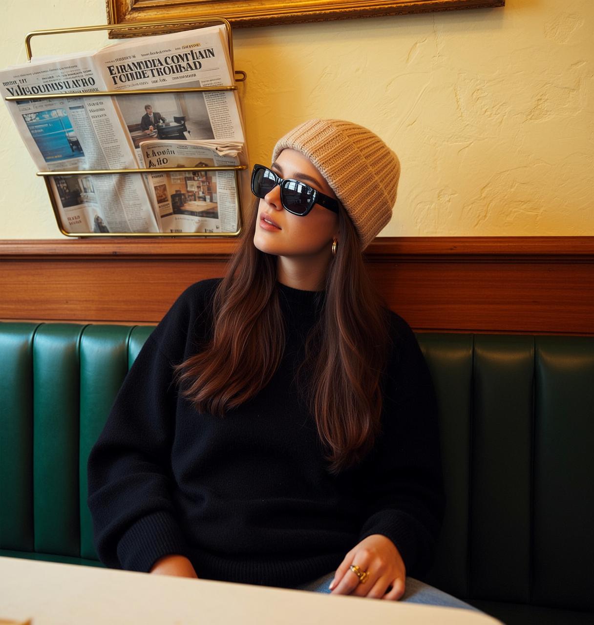 Beige Beanie Sunglasses Dark Green Booth
