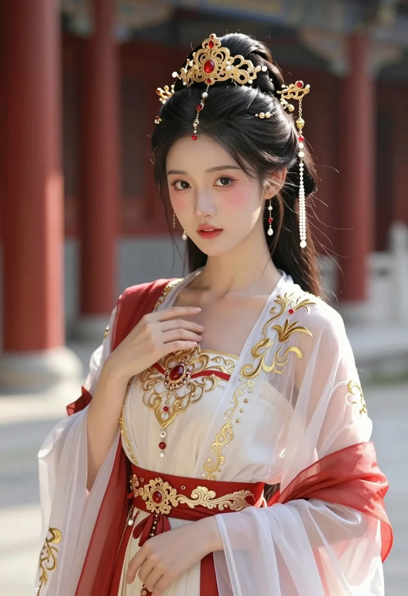 Young Woman With Dark Hair Styled Elaborate Updo Adorned With