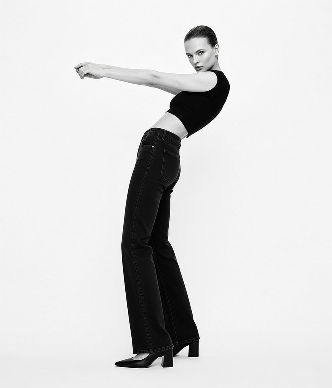 Full-body Medium Shot Black And White Photograph Captures Young Woman