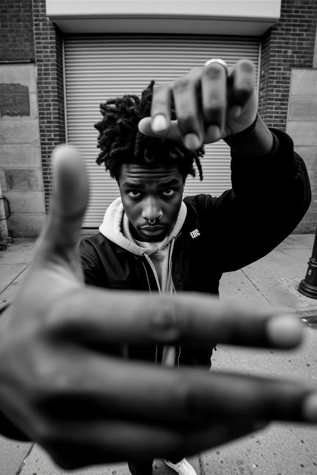 Grey Hoodie Dramatic Reach Scene