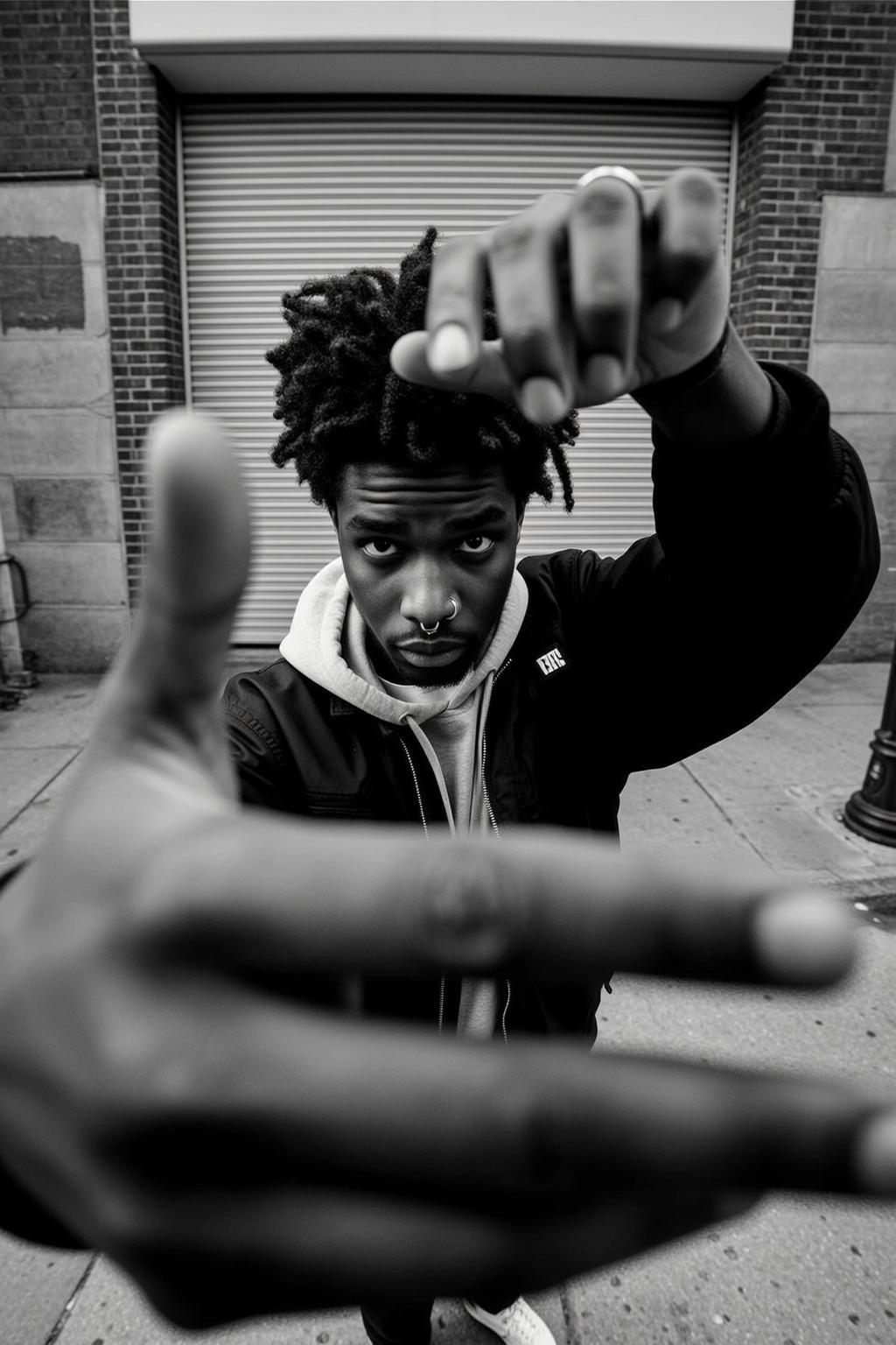 Grey Hoodie Dramatic Reach Scene