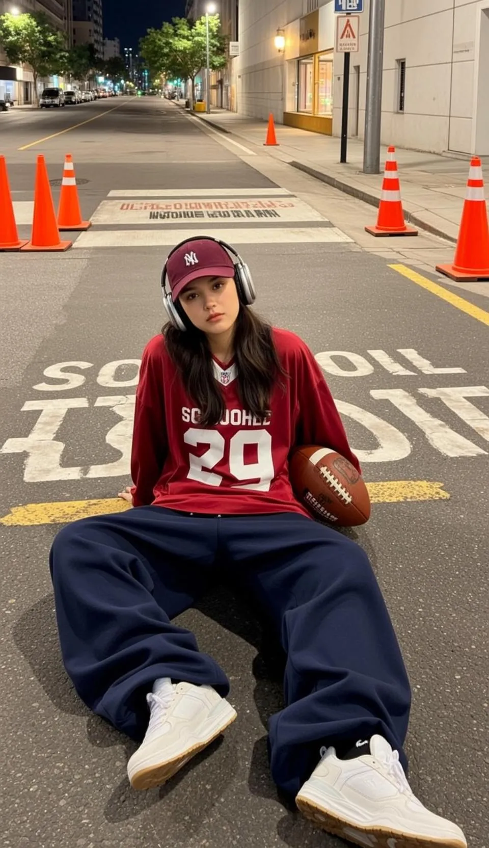 City Street Night Football Pose